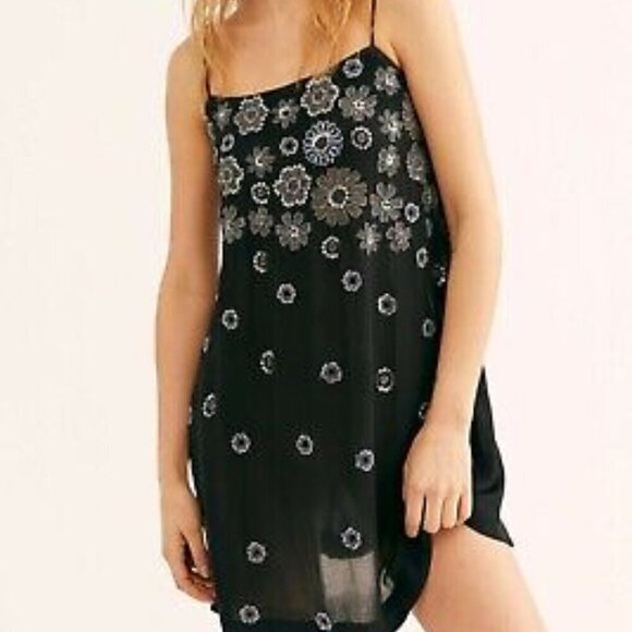 Free People Azealia Embellished Slip Sleeveless Mini Dress Size Small - Picture 1 of 12